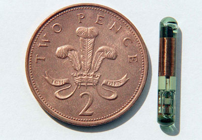 RFID device - length close to diameter of 2 pence piece